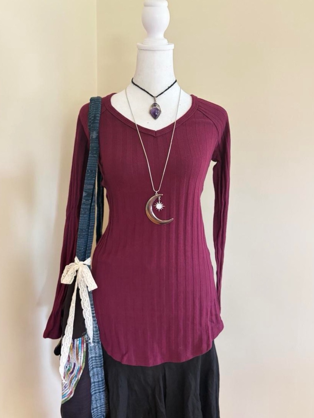 NWT Y2K Bella Swan purple ribbed long sleeve tunic top witch knit Planet Gold XS